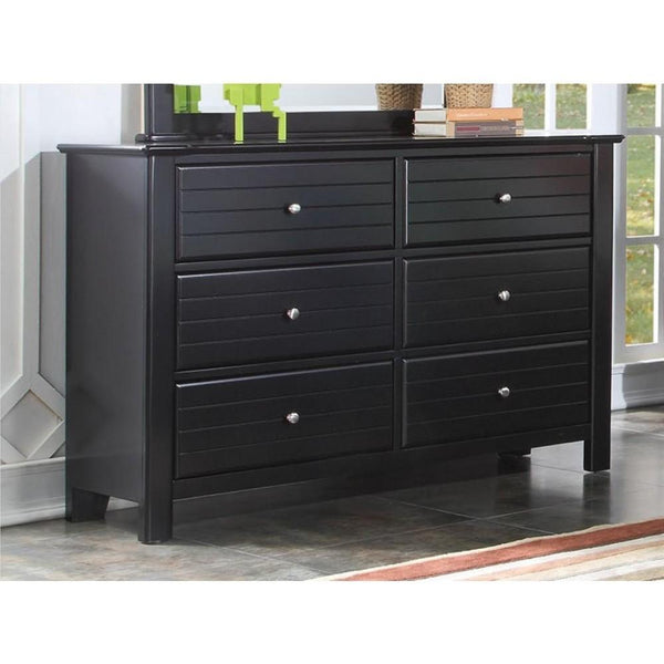 Contemporary Style Wood and Metal Dresser with 6 Drawers, Black-Bedroom Furniture-Black-Wood and Metal-JadeMoghul Inc.