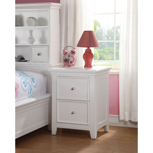 Contemporary Style Wood and Metal Nightstand with 2 Drawers, White-Bedroom Furniture-White-Wood and Metal-JadeMoghul Inc.