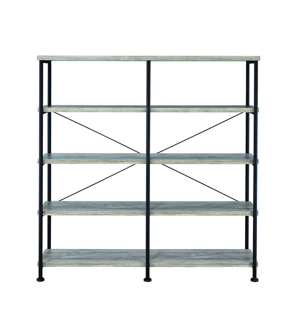Contemporary Style Wood and Metal Open Bookcase, Gray-Book Cases-Gray-Wood and Metal-JadeMoghul Inc.