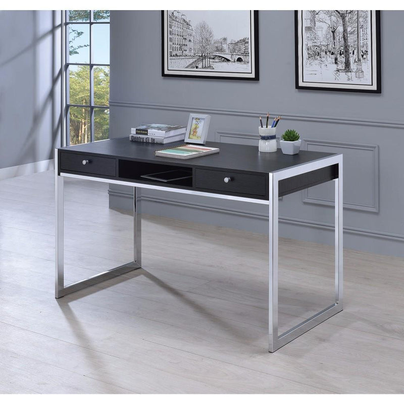 Contemporary Style Wood And Metal Writing Desk, Gray-Desks and Hutches-Gray-Wood and Metal-JadeMoghul Inc.