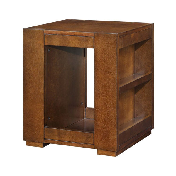 Contemporary Style Wood Veneer Square End Table with Side Magazine Rack, Espresso Brown-Side and End Tables-Brown-Wood Veneer and Engineered Wood-JadeMoghul Inc.