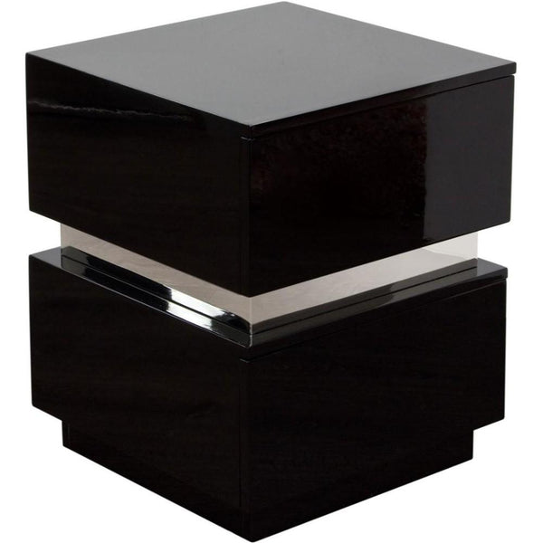 Contemporary Style Wooden Accent Table with Two Drawers, Black and Silver-Accent Tables-Black and Silver-Wood and Metal-JadeMoghul Inc.