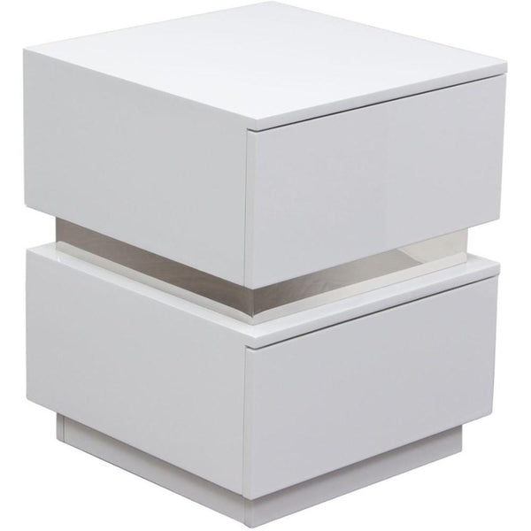 Contemporary Style Wooden Accent Table with Two Drawers, White and Silver-Accent Tables-White and Silver-Wood and Metal-JadeMoghul Inc.