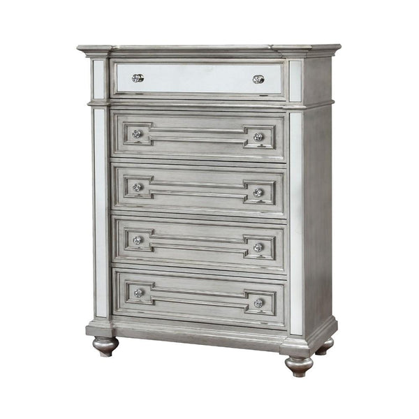 Contemporary Style Wooden Chest With Drawers, Silver-Storage Chests-Silver-Wood-JadeMoghul Inc.