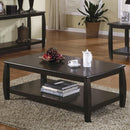 Contemporary Style Wooden Coffee Table With Slightly Rounded Shape, Dark Brown-Coffee Tables-Dark Brown-Wood-JadeMoghul Inc.