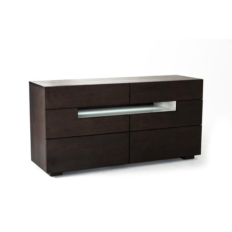 Contemporary Style Wooden Dresser with Multiple Drawers and LED Light, Brown and Gray-Bedroom Furniture-Brown and Gray-MDF and Melamine-JadeMoghul Inc.