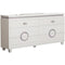 Contemporary Style Wooden Dresser with Six Drawers, Glossy White-Bedroom Furniture-White-Wood Metal Faux leather and crystal-JadeMoghul Inc.