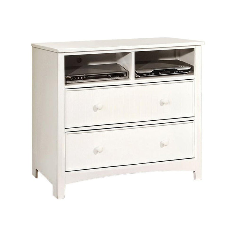 Contemporary Style Wooden Media Chest, White-Accent Chests and Cabinets-White-Wood-JadeMoghul Inc.