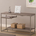 Contemporary Style Wooden Metallic Sofa Table With Two Shelves, Gray-Tables-Gray-Wood/Metal-JadeMoghul Inc.