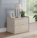 Contemporary Style Wooden Nightstand with Two Drawers, Washed White-Nightstand-Washed White-Wood Veneer (Wood) Engineered Wood-JadeMoghul Inc.