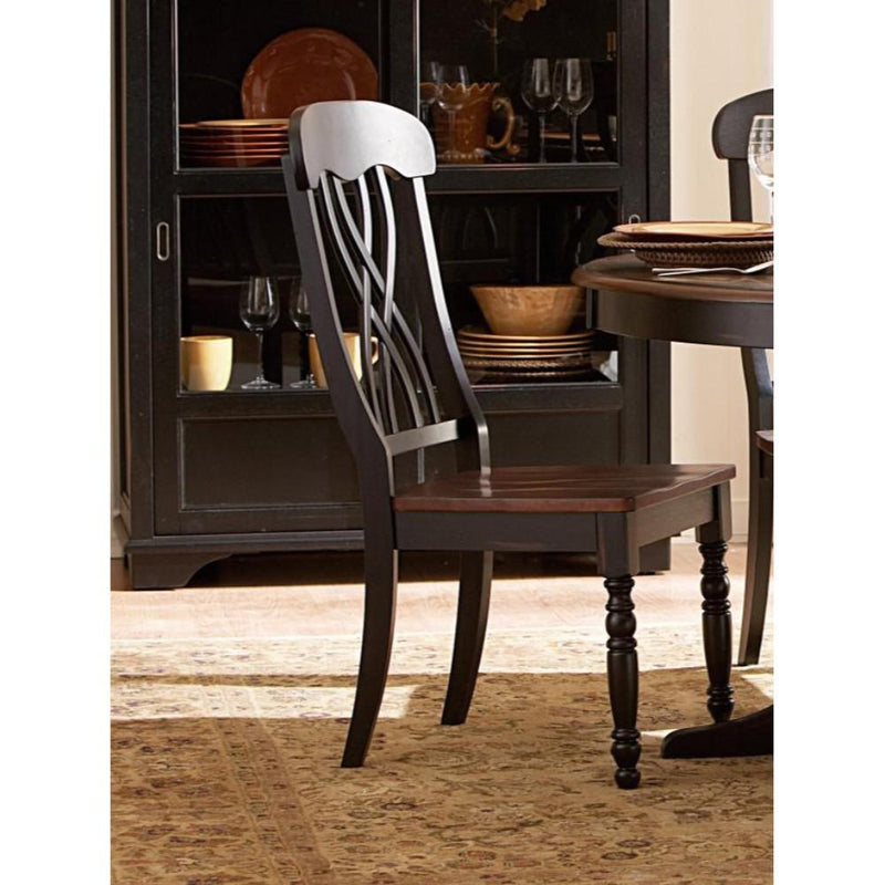 Contemporary Style Wooden Side Chair with X-Back Design, Brown and Black, Set of Two-Accent Chairs-Brown and Black-Wood-JadeMoghul Inc.