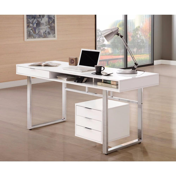 Contemporary Style Wooden Writing Desk, White-Desks and Hutches-White-Wood-JadeMoghul Inc.