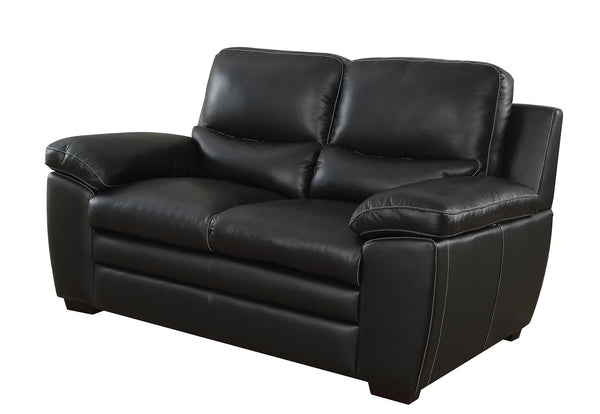 Contemporary Top Grain Leather Match Love Seat With Pillow Top Armrests , Black-Living Room Furniture-Black-Faux Leather and Metal-JadeMoghul Inc.