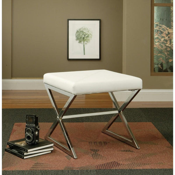 Contemporary Upholstered Stool Metal Base, White-Accent and Garden Stools-WHITE-METAL-JadeMoghul Inc.