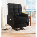 Contemporary Velvet and Metal Recliner with Power Lift, Black-Living Room Furniture-Black-Velvet and Metal-JadeMoghul Inc.