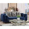 Contemporary Velvet and Metal Sofa with 5 Pillows, Blue-Living Room Furniture-Blue-Velvet and Metal-JadeMoghul Inc.