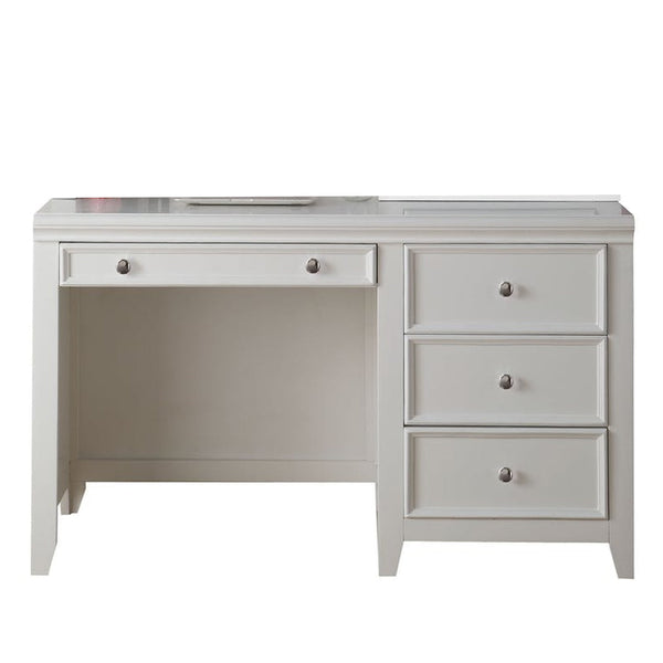Contemporary Wood Computer Desk with 3 Drawers, White-Living Room Furniture-White-Wood and Metal-JadeMoghul Inc.