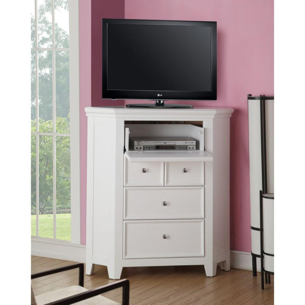 Contemporary Wood TV Console with 4 Drawers and 1 Media Compartment, White-Living Room Furniture-White-Wood and Metal-JadeMoghul Inc.