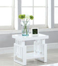 Contemporary Wooden End Table With Designer Sides & Shelf, Glossy White-End Tables-White-Wood-JadeMoghul Inc.