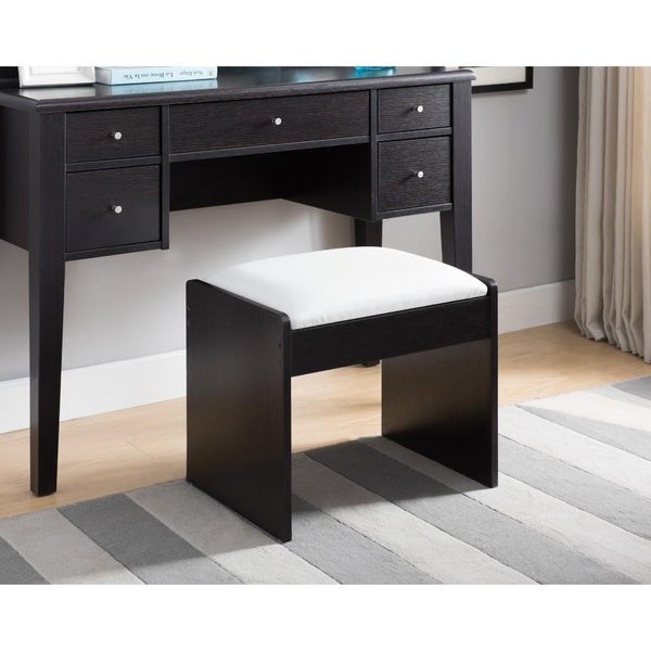 Contemporary Wooden Stool with Leatherette Upholstered Seat, White and Brown-Accent Stools-Brown and White-Wood and Faux leather-JadeMoghul Inc.