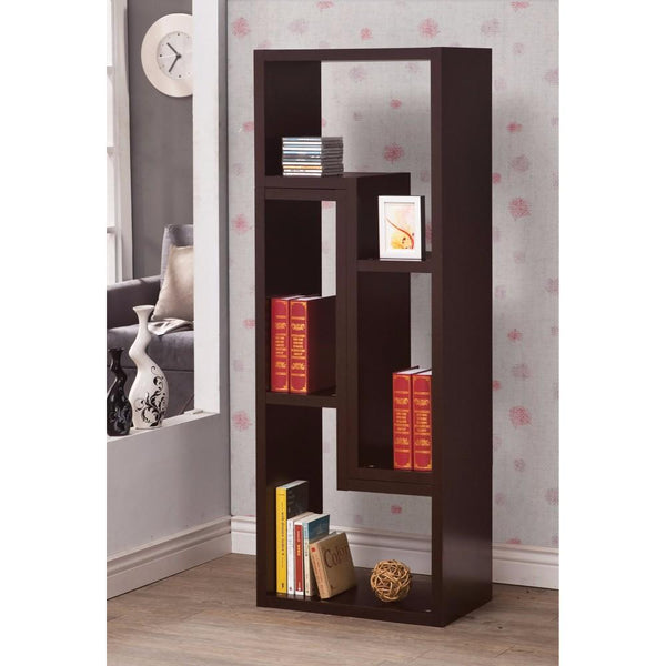 Convertible TV Console and Bookcase Combination, Brown-Book Cases-Brown-Wood-JadeMoghul Inc.