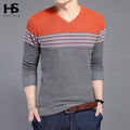 COODRONY 2018 New Arrival Hit Color Striped Patchwork Pullover Men V-Neck Pull Homme Casual Knitted Cotton Wool Sweater Top 6646-Red-S-JadeMoghul Inc.