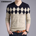 COODRONY Cashmere Wool Sweater Men 2018 Autumn Winter Slim Fit Pullovers Men Argyle Pattern V-Neck Pull Homme Christmas Sweaters-Khaki-S-JadeMoghul Inc.