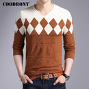COODRONY Cashmere Wool Sweater Men 2018 Autumn Winter Slim Fit Pullovers Men Argyle Pattern V-Neck Pull Homme Christmas Sweaters-Orange-S-JadeMoghul Inc.