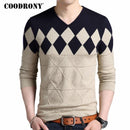 COODRONY Cashmere Wool Sweater Men 2018 Autumn Winter Slim Fit Pullovers Men Argyle Pattern V-Neck Pull Homme Christmas Sweaters-Orange-S-JadeMoghul Inc.
