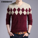 COODRONY Cashmere Wool Sweater Men 2018 Autumn Winter Slim Fit Pullovers Men Argyle Pattern V-Neck Pull Homme Christmas Sweaters-Wine-S-JadeMoghul Inc.