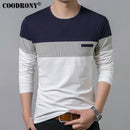 COODRONY T-Shirt Men 2018 Spring Autumn New Long Sleeve O-Neck T Shirt Men Brand Clothing Fashion Patchwork Cotton Tee Tops 7622-White-S-JadeMoghul Inc.