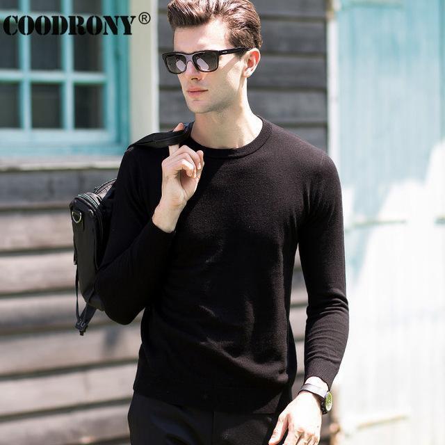 COODRONY Top Quality Knitted Cashmere Sweaters Christmas Merino Wool Sweater Men Classic Casual Pure Color O-Neck Pullover Men-Black-S-JadeMoghul Inc.