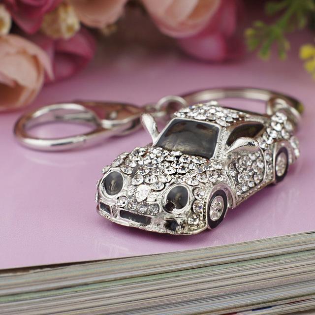 Cool Roadster Sports Car Crystal Handbag Pendant trendy Keyring Keychain For Car Purse Bag Buckle key holder Key Chains K164-Silver-JadeMoghul Inc.