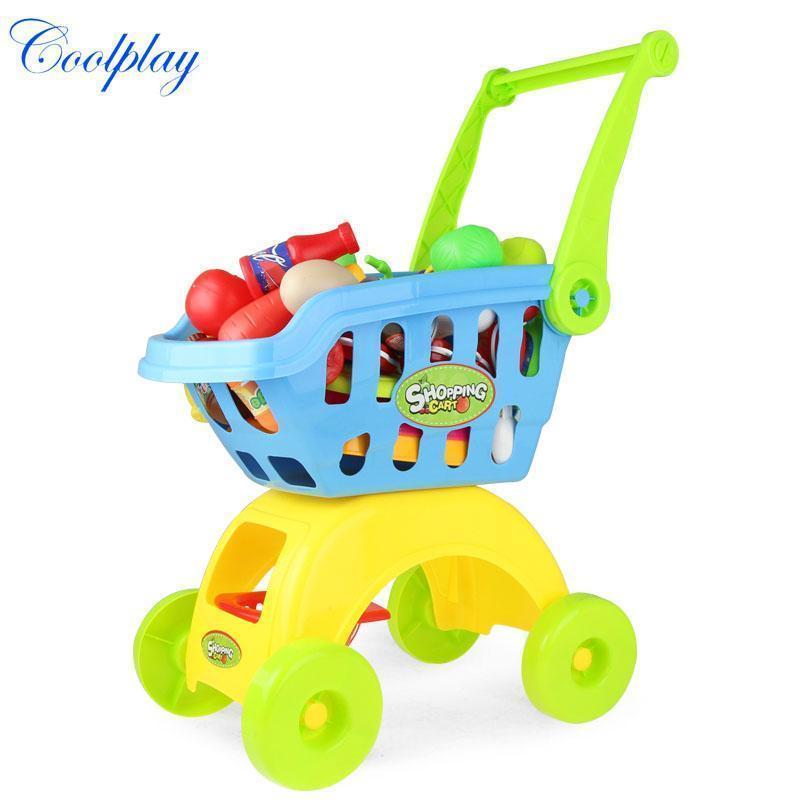 Coolplay CP1805 Children Play House Toys Simulation Supermarket Shopping Cart Mini trolleys with Fruit Vegetable Kitchenware-Blue kitchenware-JadeMoghul Inc.