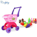 Coolplay CP1805 Children Play House Toys Simulation Supermarket Shopping Cart Mini trolleys with Fruit Vegetable Kitchenware-Pink with Food-JadeMoghul Inc.