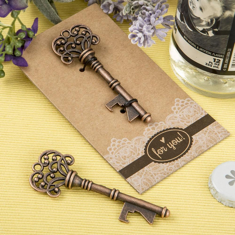 Copper skeleton key bottle opener with a heavy kraft paper backer card-Personalized Coasters-JadeMoghul Inc.