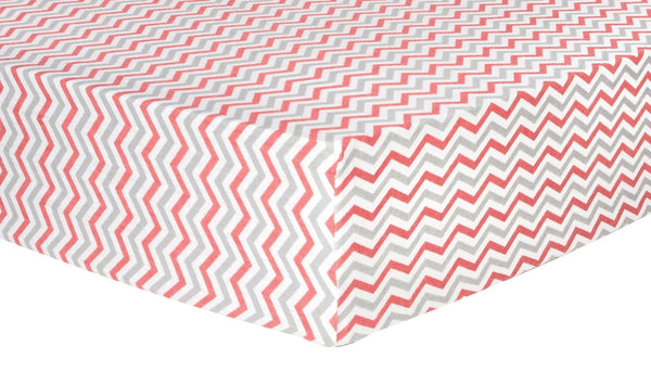 Coral and Gray Chevron Deluxe Flannel Fitted Crib Sheet-CHEV-JadeMoghul Inc.