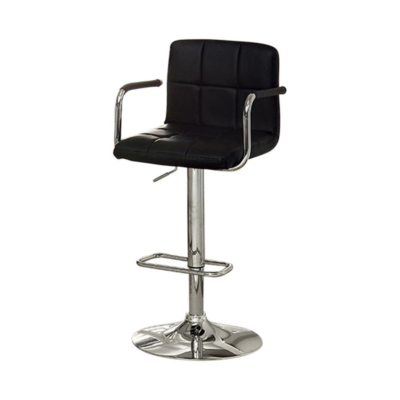 Corfu Contemporary Bar Stool With Arm, Black-Bar Stools and Counter Stools-Black-Chrome Leatherette-JadeMoghul Inc.