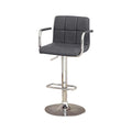 Corfu Contemporary Bar Stool With Arm In Gray Pu-Bar Stools and Counter Stools-Gray-Chrome Leatherette-JadeMoghul Inc.