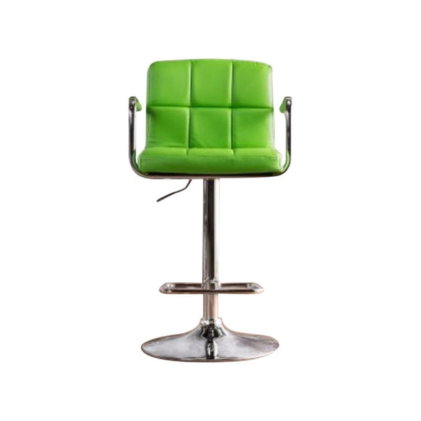 Corfu Contemporary Bar Stool With Arm In Green Pu-Bar Stools and Counter Stools-Green-Chrome Leatherette-JadeMoghul Inc.
