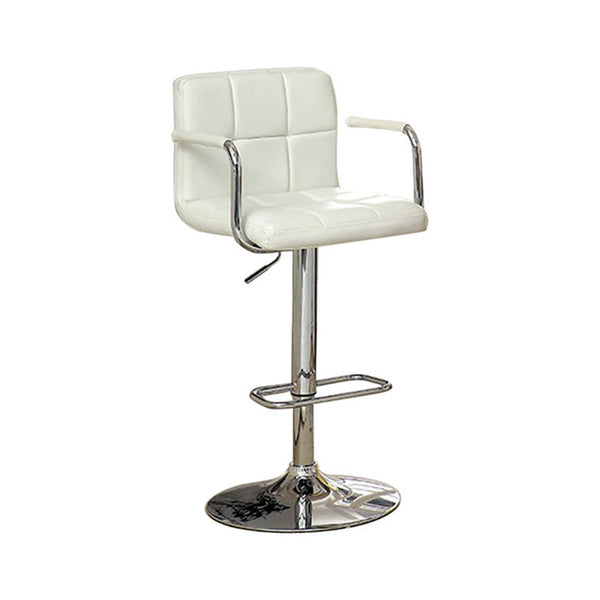 Corfu Contemporary Bar Stool With Arm, White-Bar Stools and Counter Stools-White-Chrome Leatherette-JadeMoghul Inc.