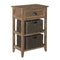 Cottage Style Wooden Accent Table with Two Woven Storage Baskets, Brown-Bor Cabinets & Carts-Brown-Wood engineered wood Veneer and metal-JadeMoghul Inc.