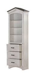 Cottage Style Wooden Bookcase with Three Drawers and Four Shelves, White and Brown