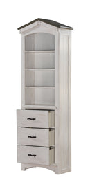 Cottage Style Wooden Bookcase with Three Drawers and Four Shelves, White and Brown