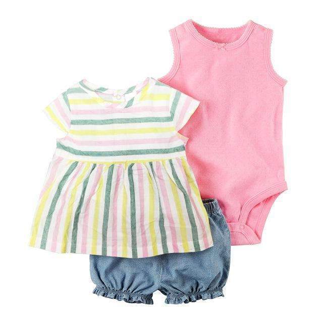 Cotton 3-Pieces Baby Girls Clothing Set-Brown-6M-JadeMoghul Inc.