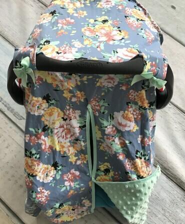 cotton new free shipping baby Car Seat Canopy cover infant children animal deer dinosaur owl carseat cover baby canopies-grey mint floral-JadeMoghul Inc.