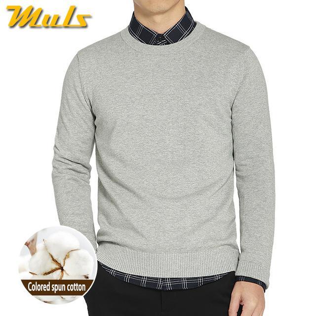 Cotton Sweater For Men / O-Neck Slim Pullover-Grey-XL-JadeMoghul Inc.