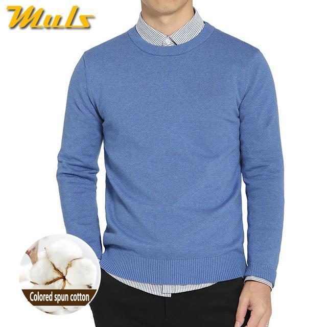 Cotton Sweater For Men / O-Neck Slim Pullover-Sky Blue-XL-JadeMoghul Inc.