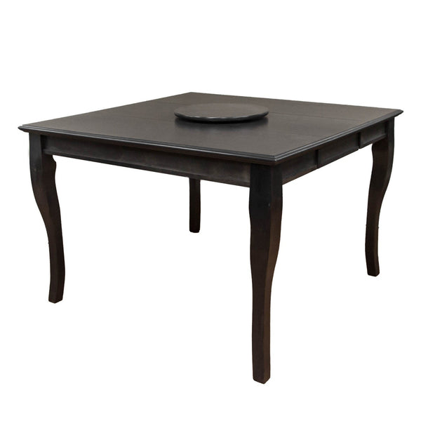 Counter Height Wooden Table with Lazy Susan, Gray-Dining Tables-Gray-Wood-JadeMoghul Inc.