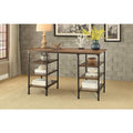 Counter Height Writing Desk With Wooden Top & Shelves, Brown & Black-Desks and Hutches-Brown, Black-Wood Metal-JadeMoghul Inc.
